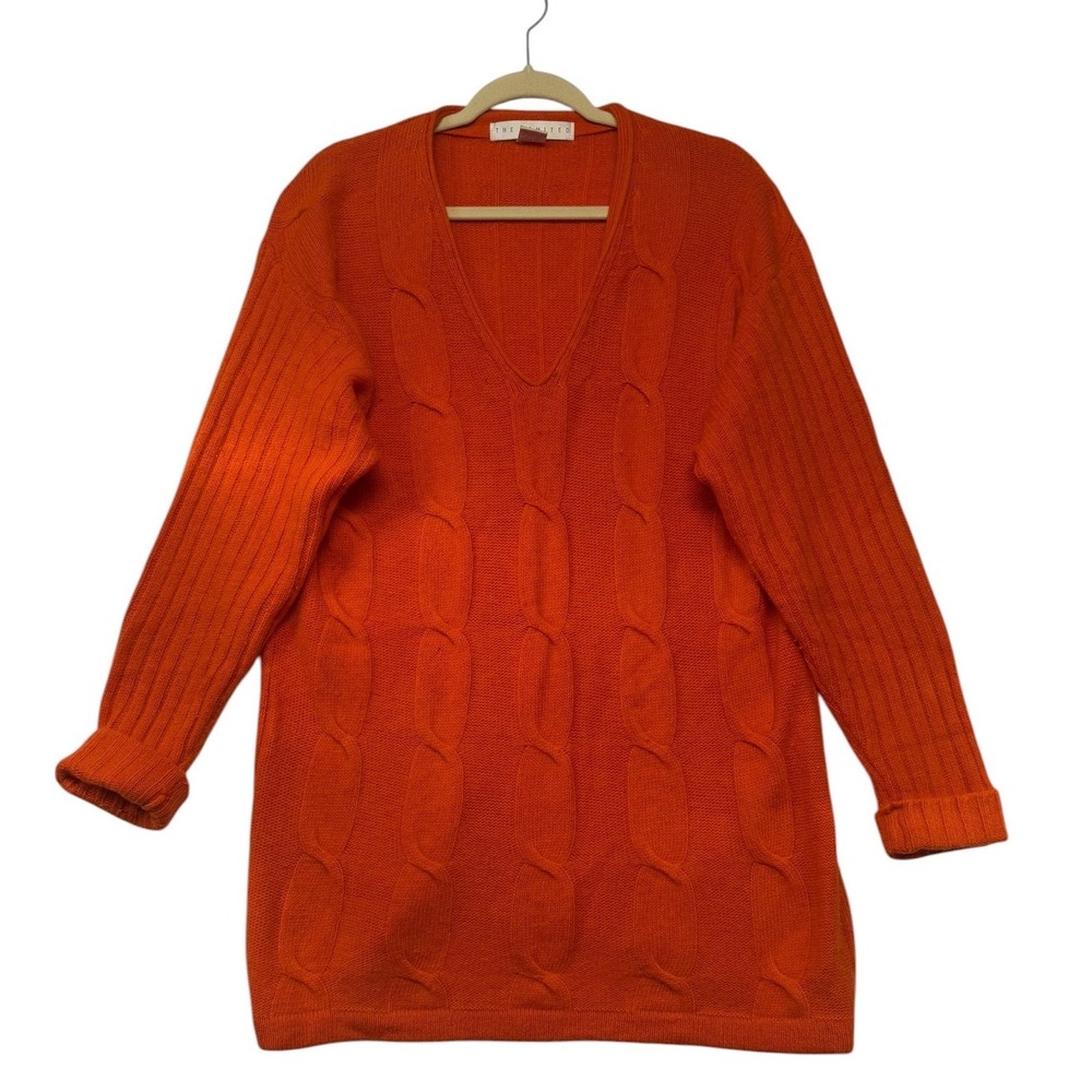The Limited Womens Orange Lambswool Angora V-Neck Cable Knit Tunic Sweater Sz‎ L